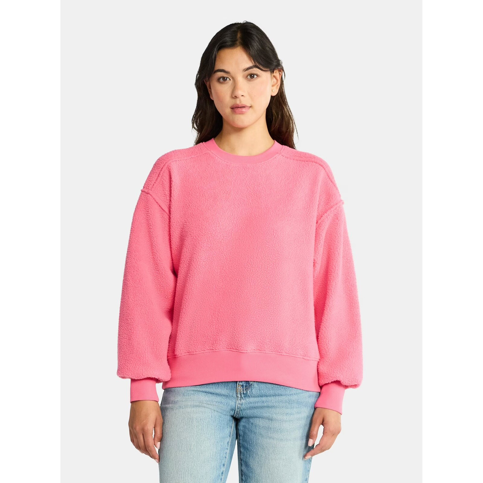 Time and Tru Reverse Fleece Pullover Sweatshirt