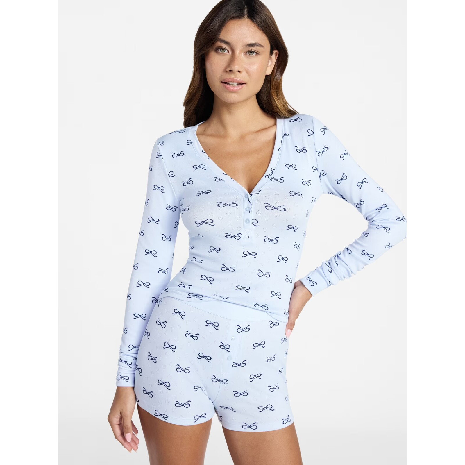 No Boundaries Giftable Henley Sleep Top and Shorts with Socks Set