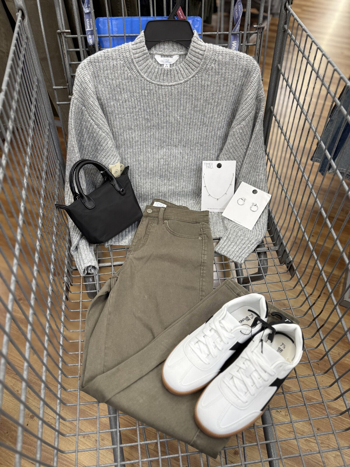 Time and Tru Shaker Sweater & Barrel Jean Outfit