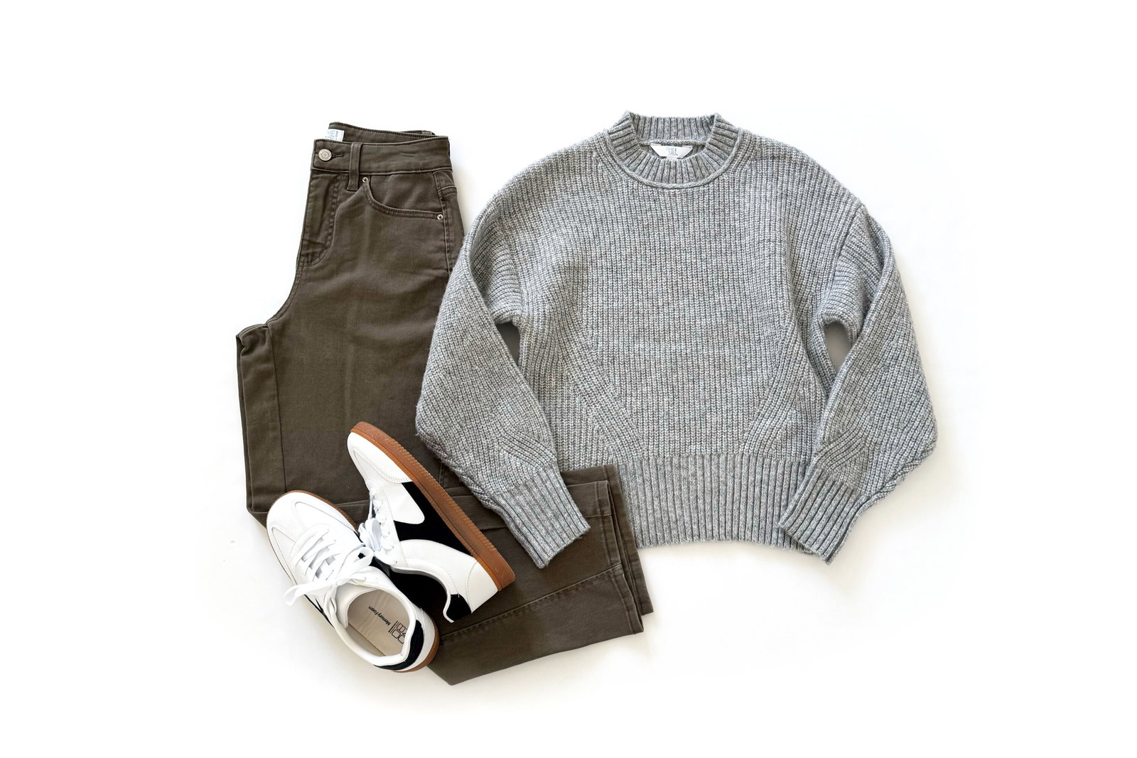 Time and Tru Shaker Sweater & Barrel Jean Outfit Idea