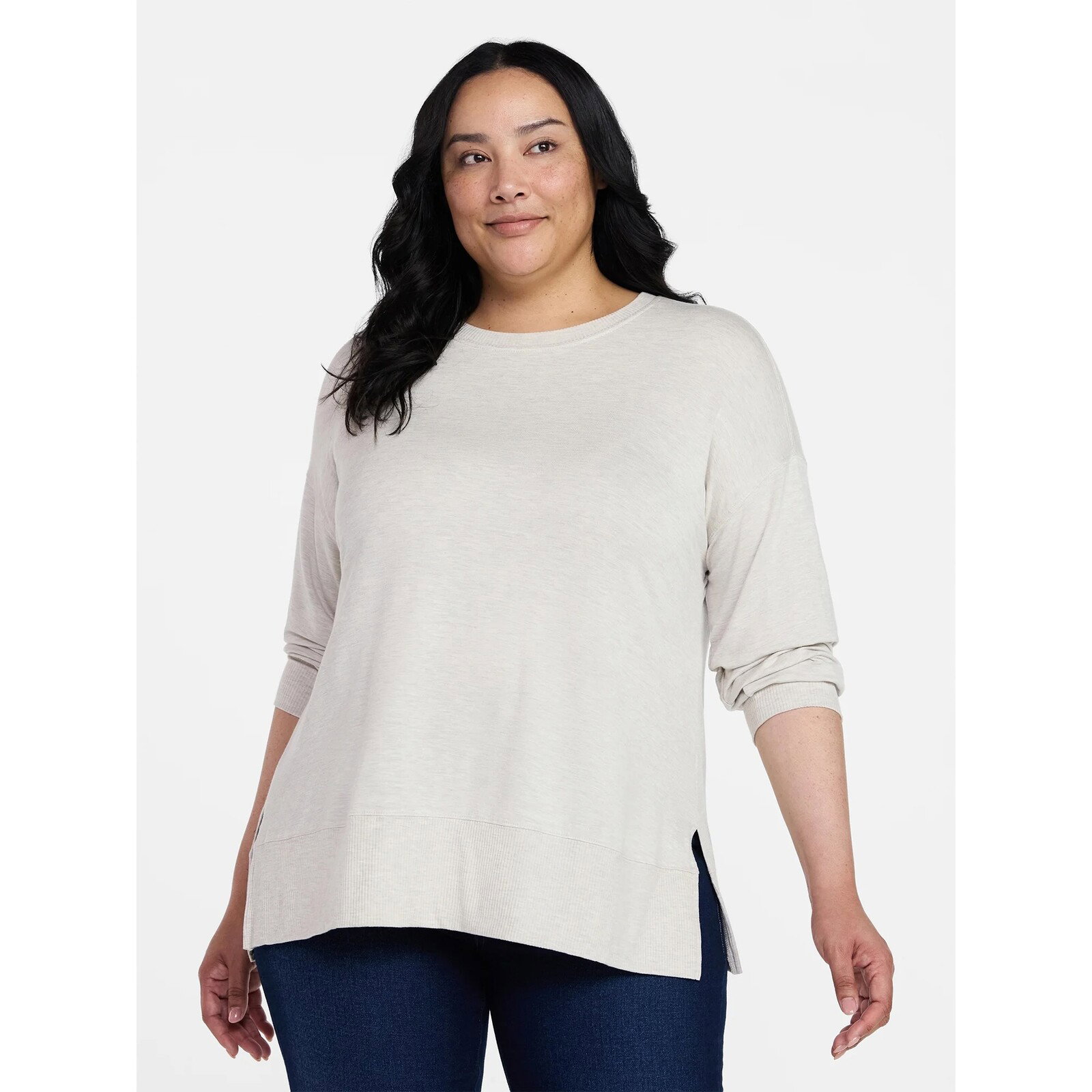 Time and Tru Long Sleeve French Terry Tunic Top
