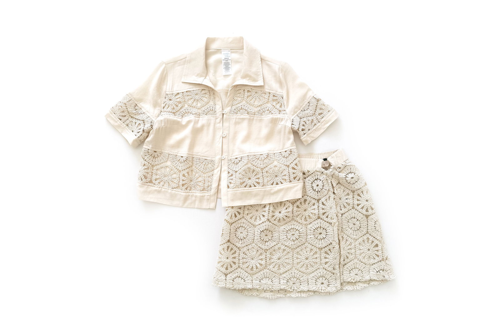 Time and Tru Palm Crochet Coverup Top & Skirt