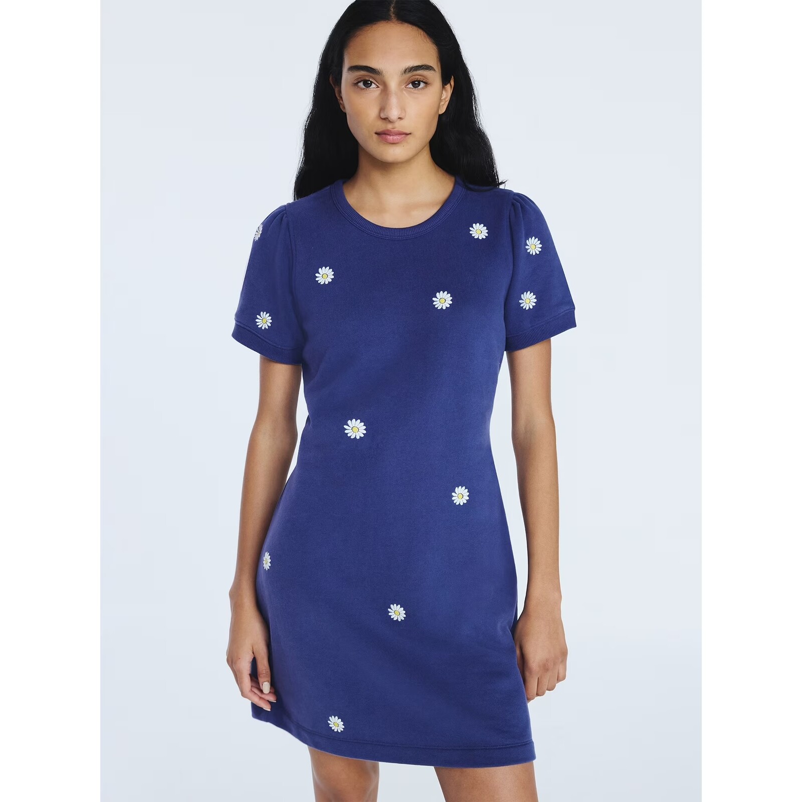 Free Assembly Embroidered Mini Dress with Puff Sleeves