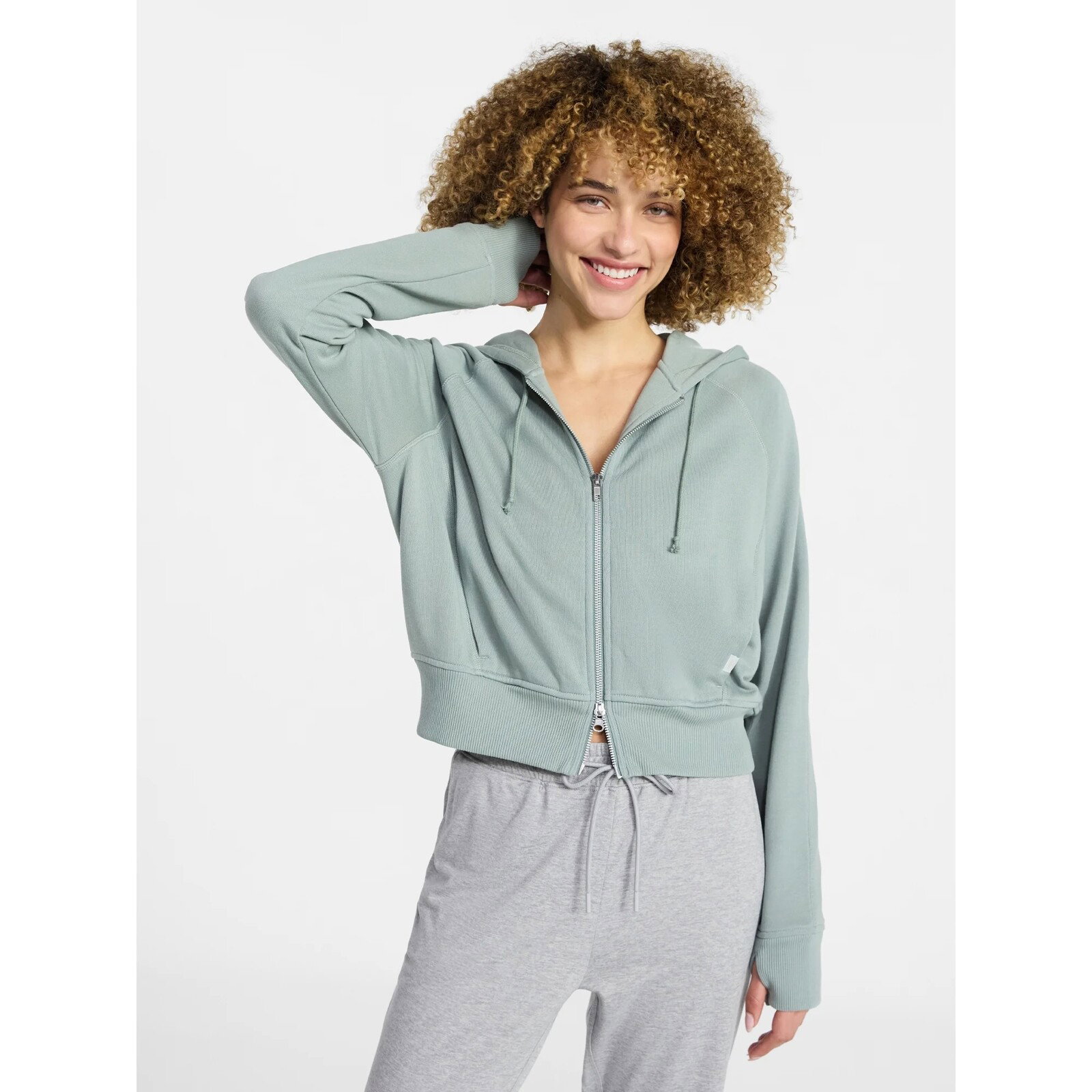Athletic Works Mineral Wash French Terry Cropped Zip Hoodie