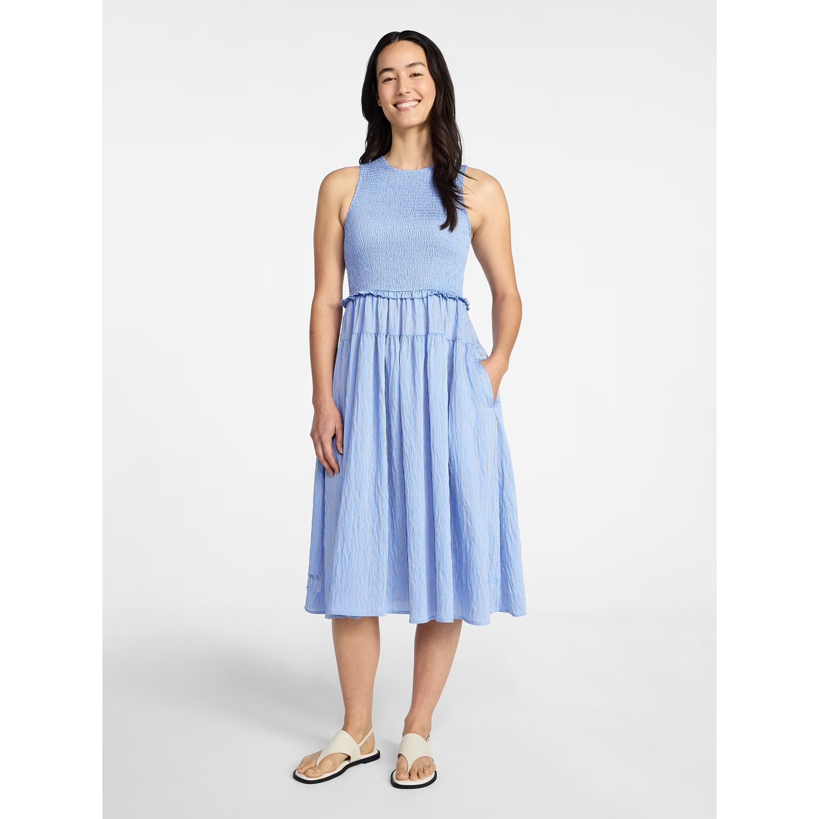 Time and Tru Tiered Skirt Ruffle Smocked Midi Dress