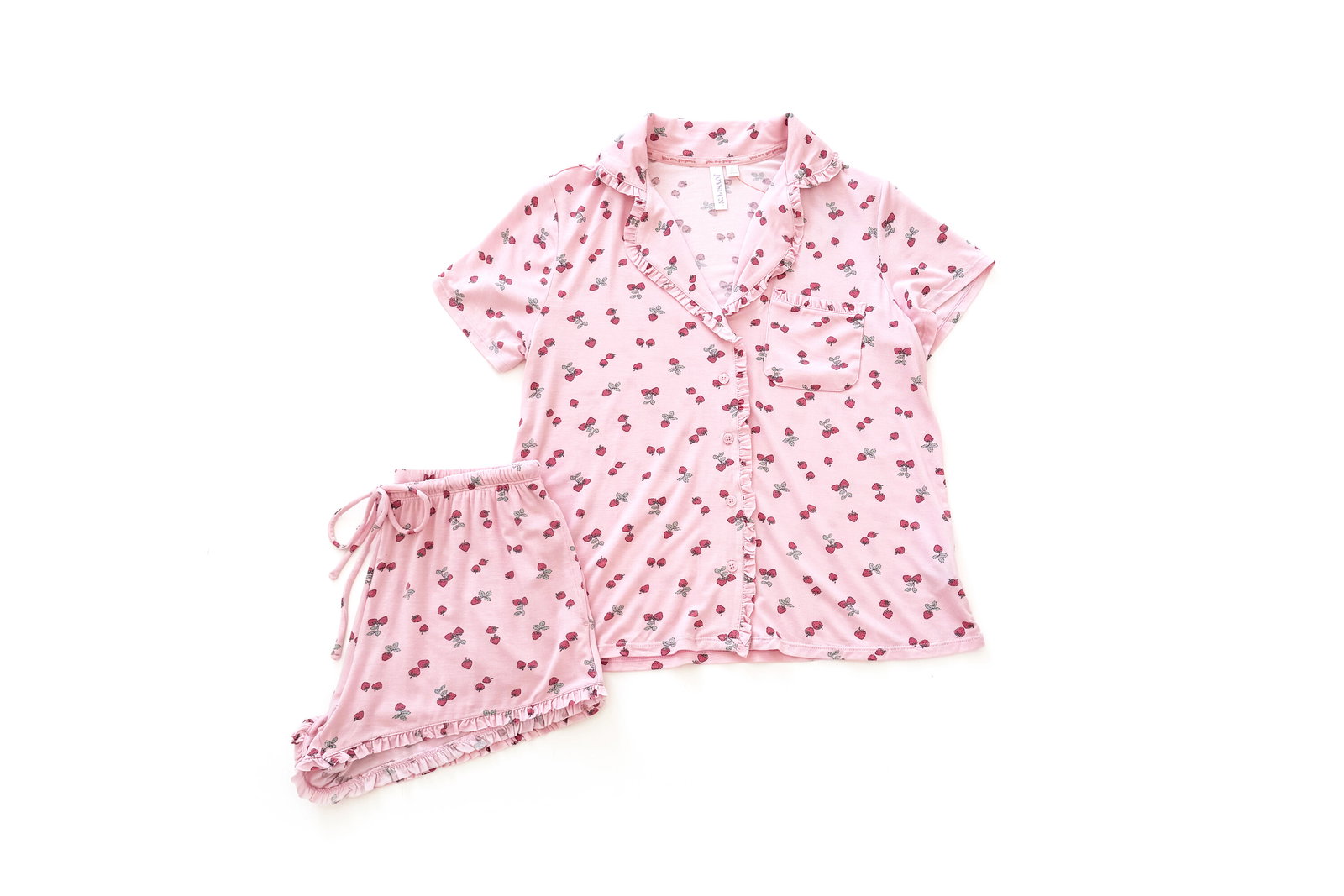 Joyspun Ruffle Trim Notch Collar Top and Shorts Pajama Set