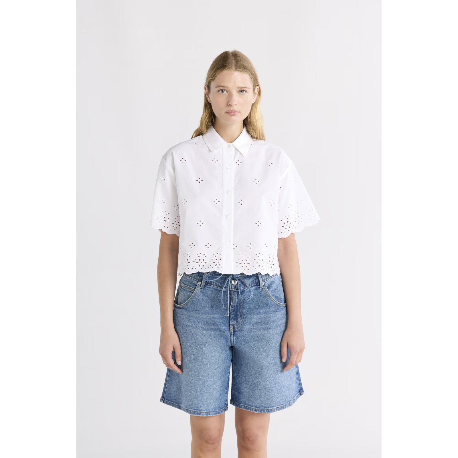 Free Assembly Cropped Cotton Eyelet Shirt