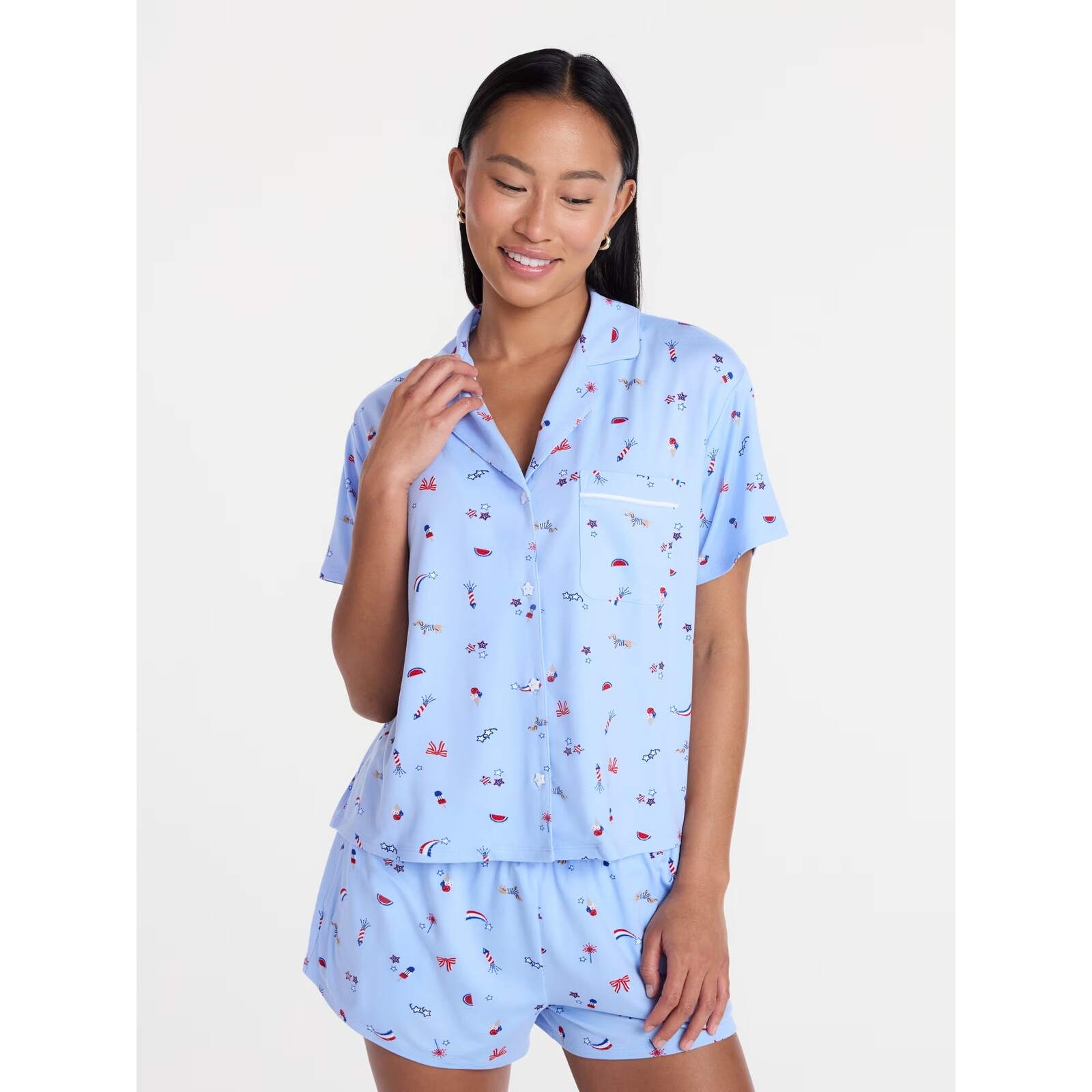 Way To Celebrate Fourth of July Notch Collar Pajama Set