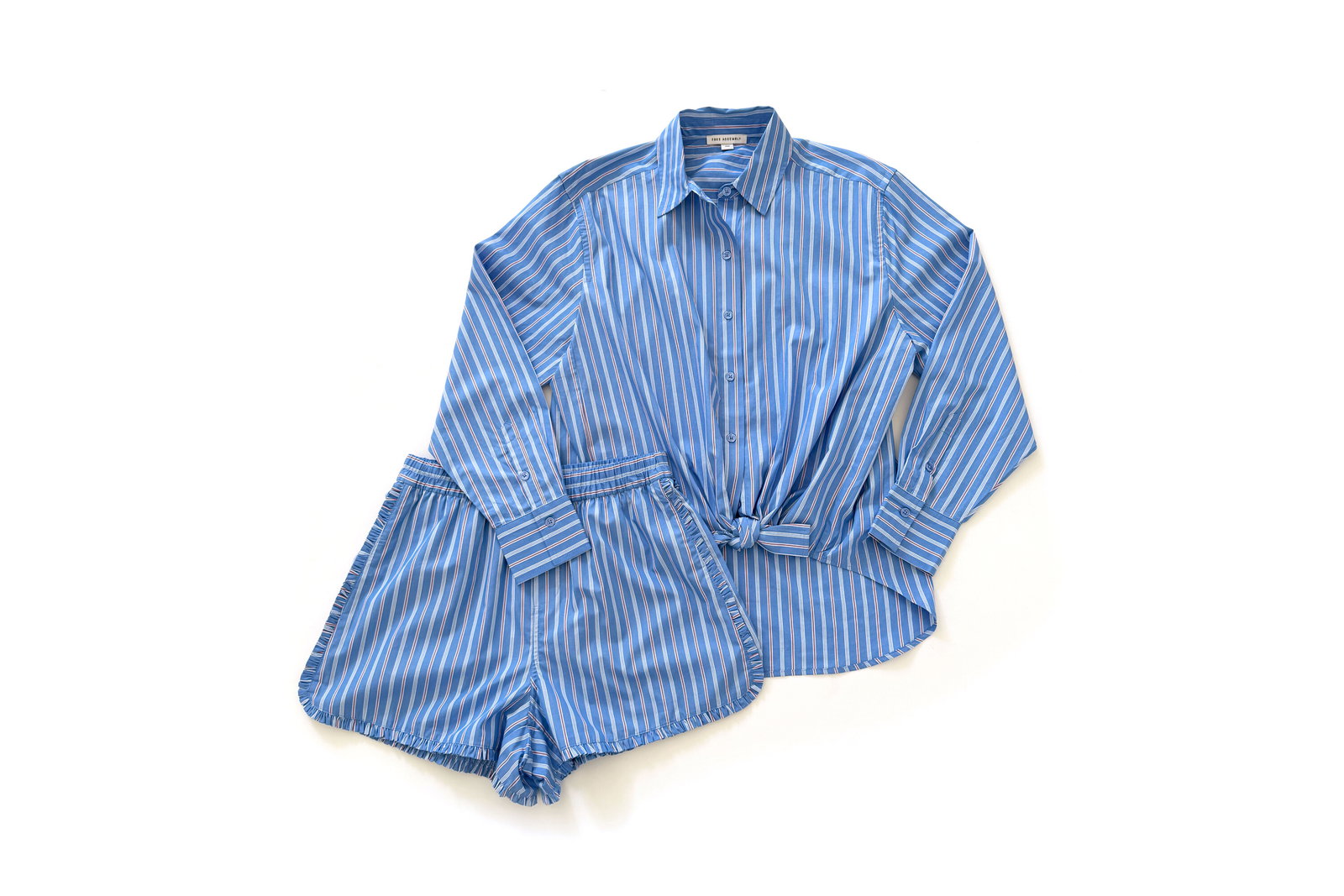 Free Assembly Button Down Shirt & Ruffle Trim Shorts