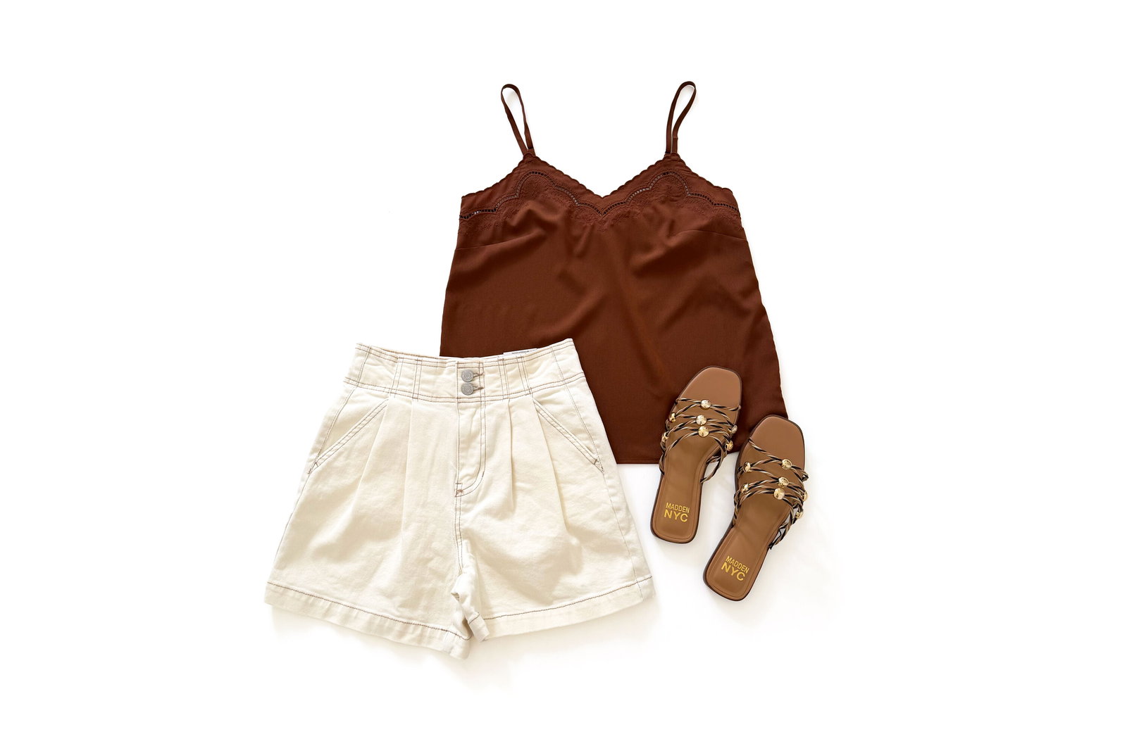 Time & Tru Cami and Pleated Shorts Outfit Idea
