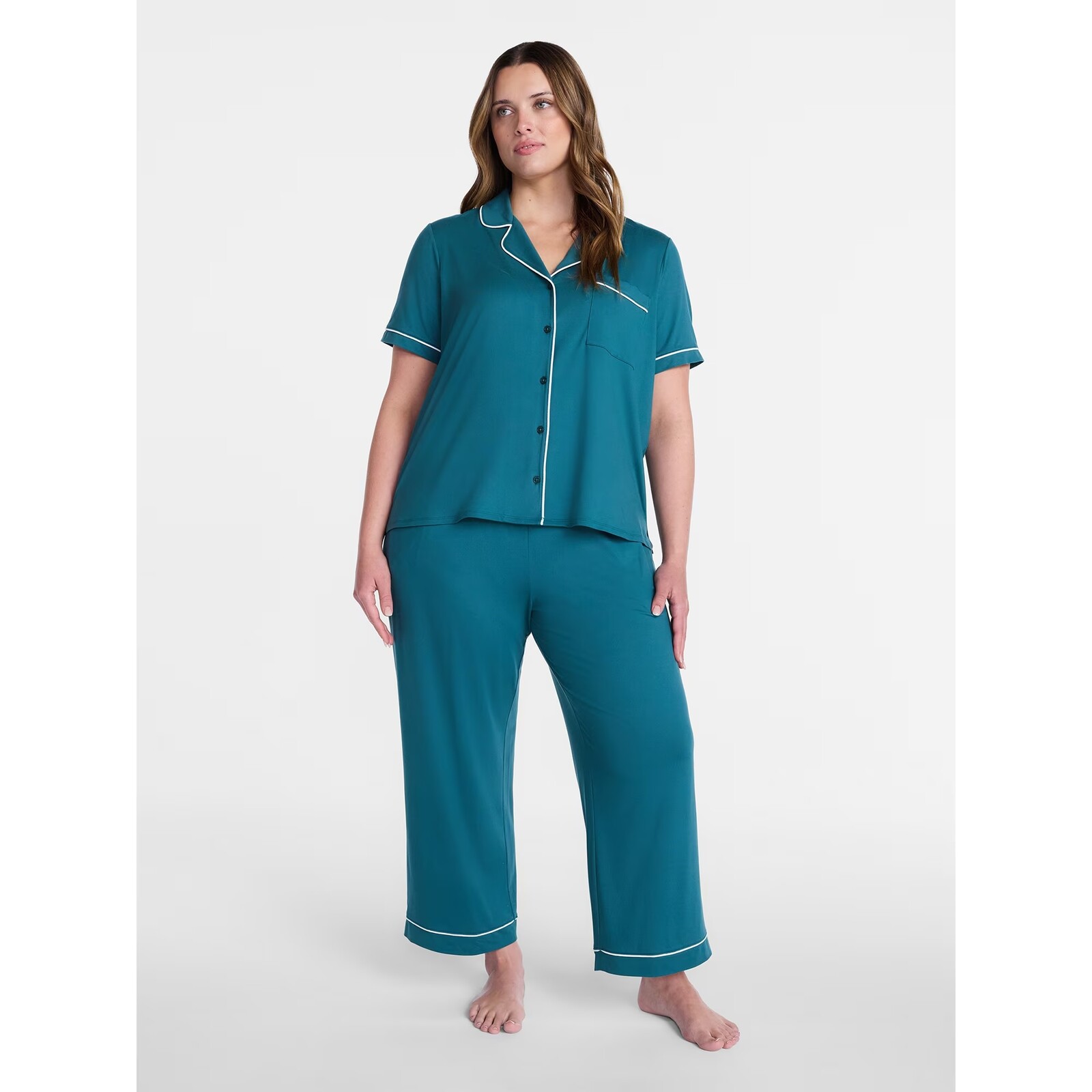Joyspun Dreamy Soft Collection Notch Collar Top and Capri Pants Pajama Set