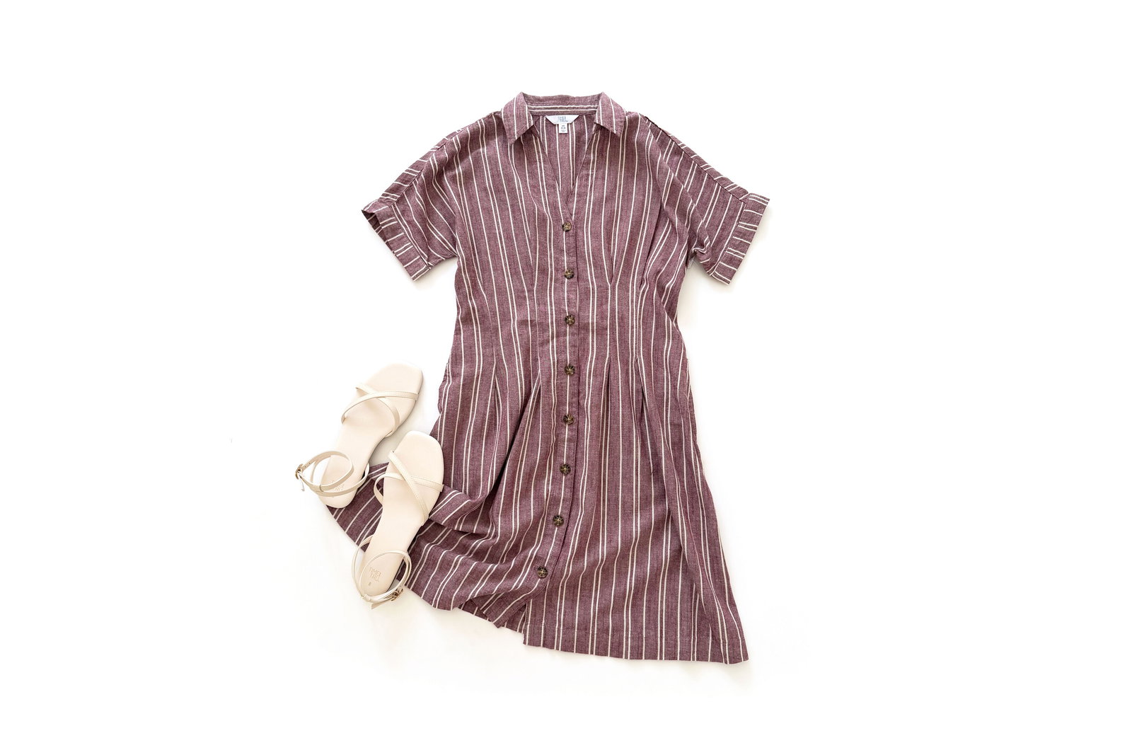 Time and Tru Linen Blend Pleated Waist Shirt Dress