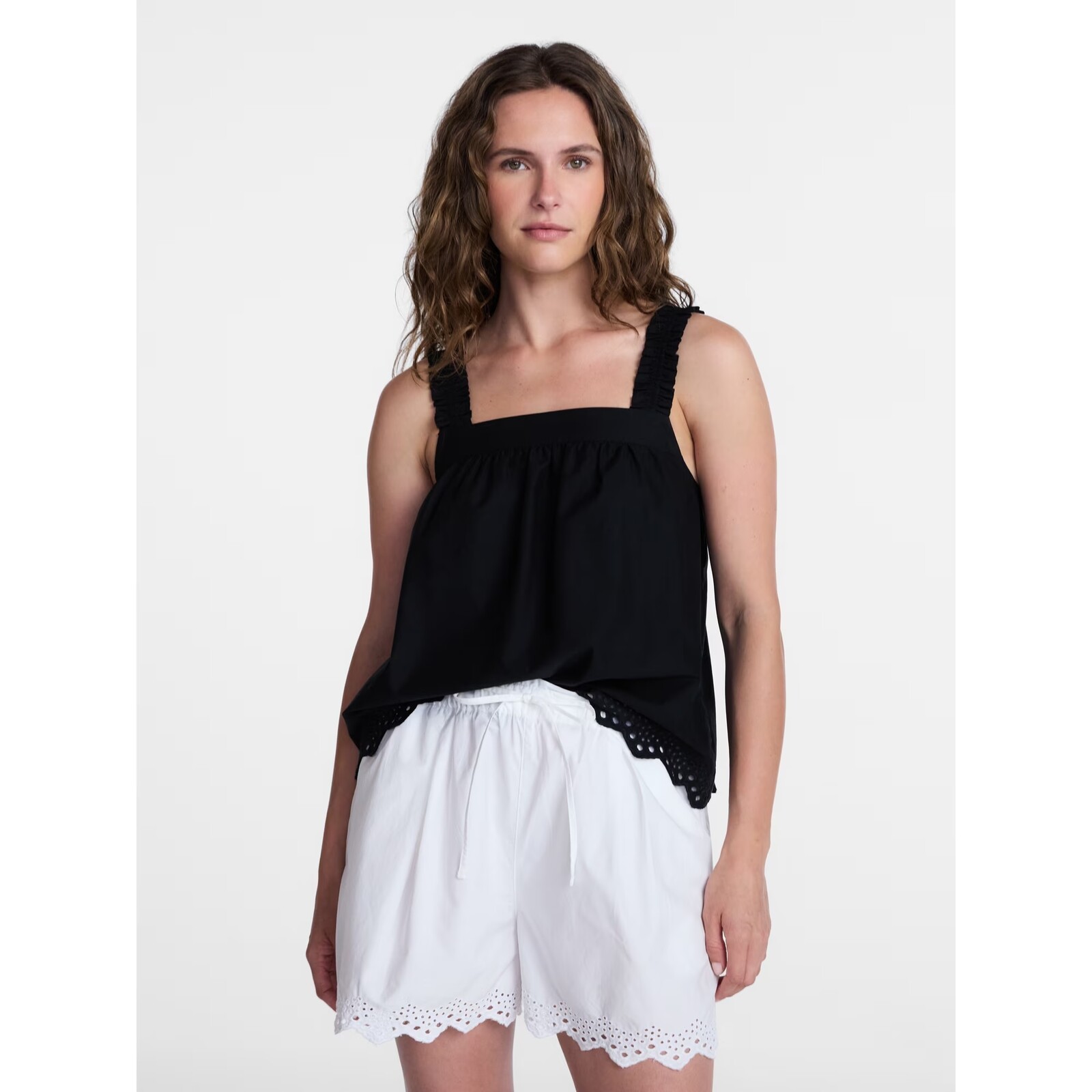 Time and Tru Eyelet Embroidery Trim Tank Top