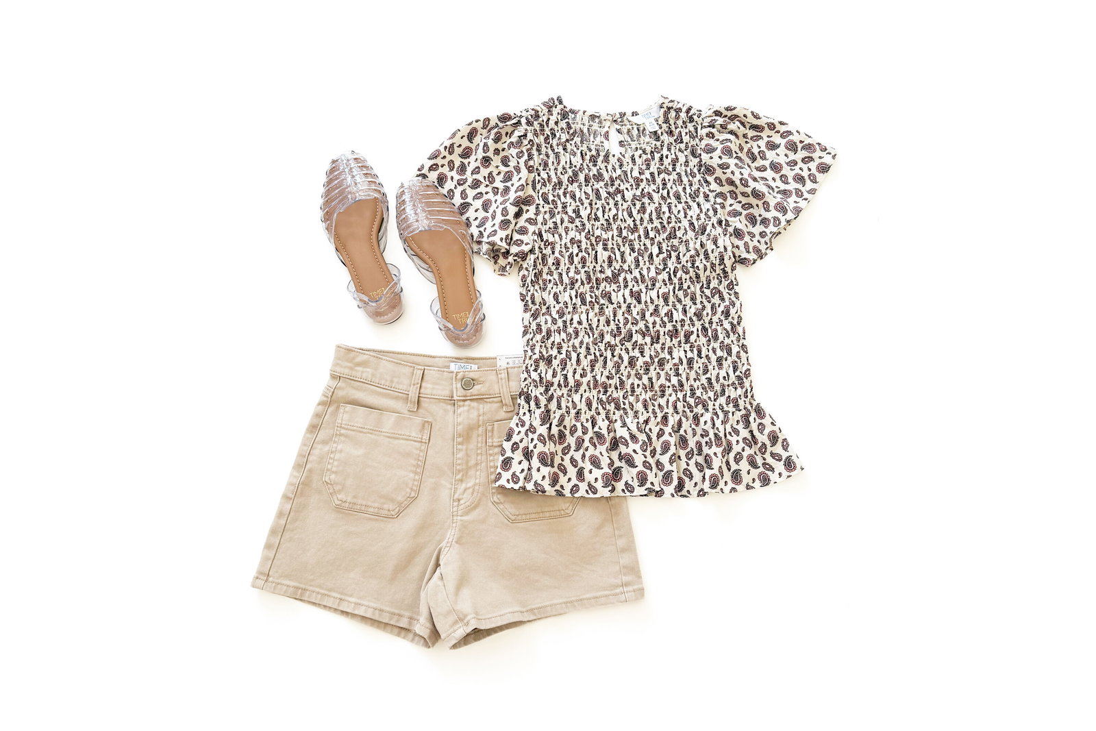 Time and Tru Smocked Top & Patch Pocket Shorts Outfit Idea