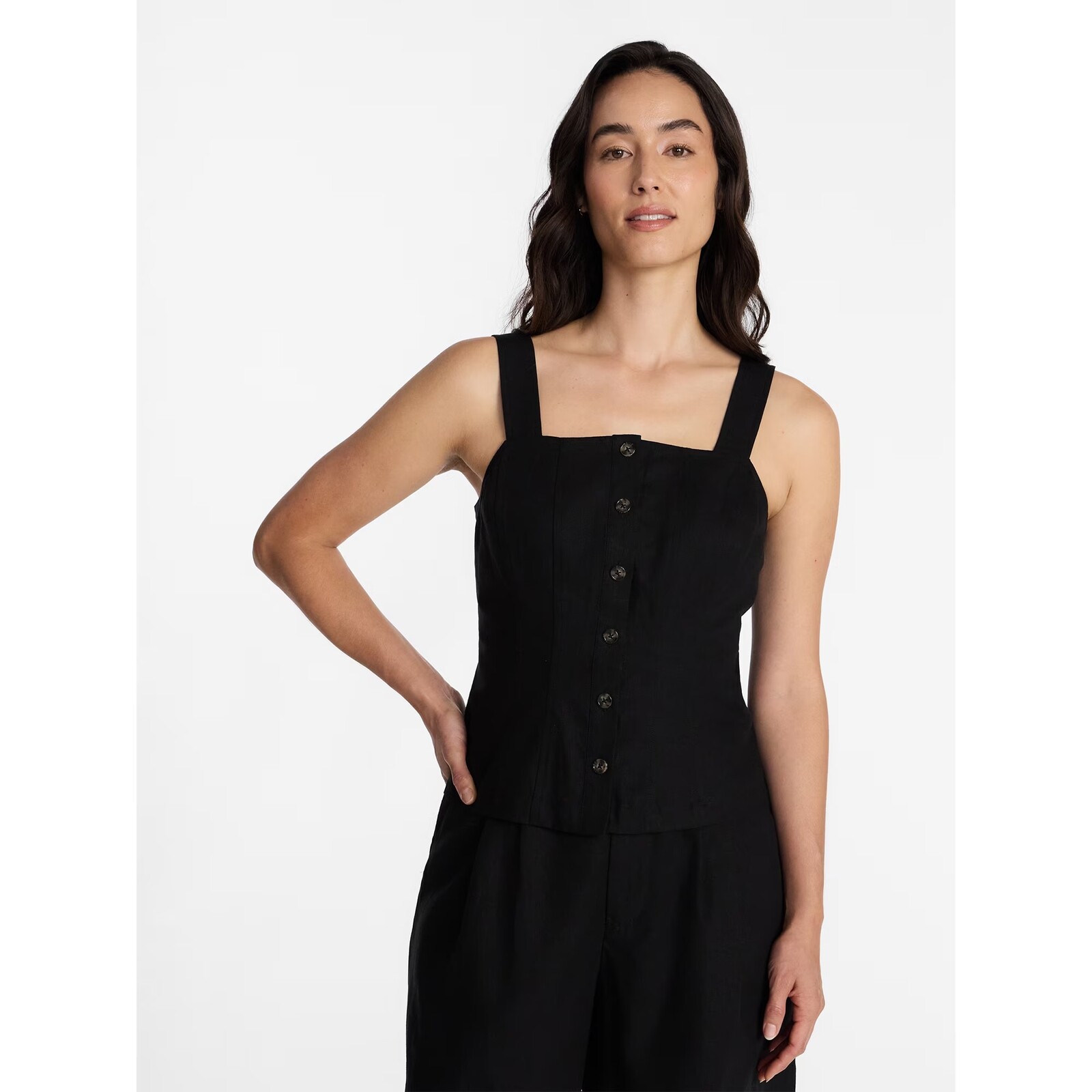 Time and Tru Linen Blend Button Front Tank Top