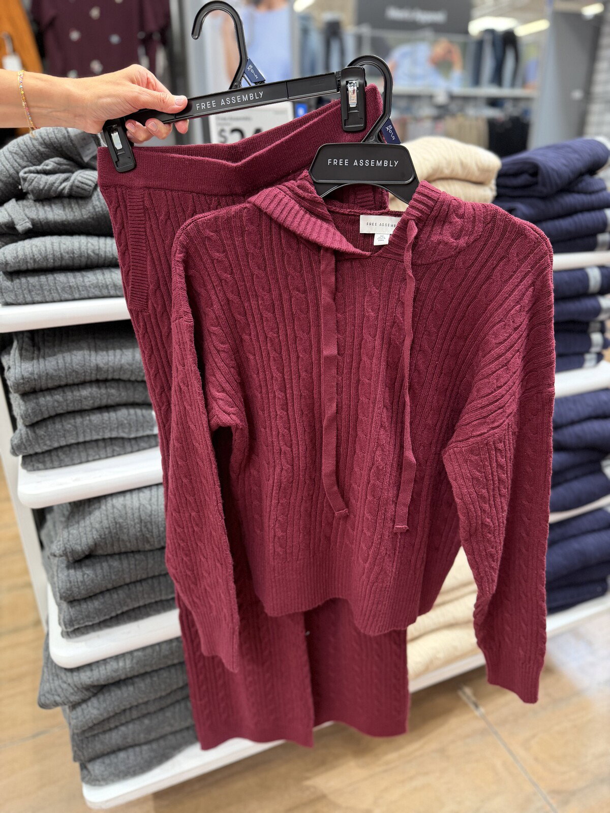 Free Assembly Cozy Yarn Cable Knit Hoodie & Sweatpants