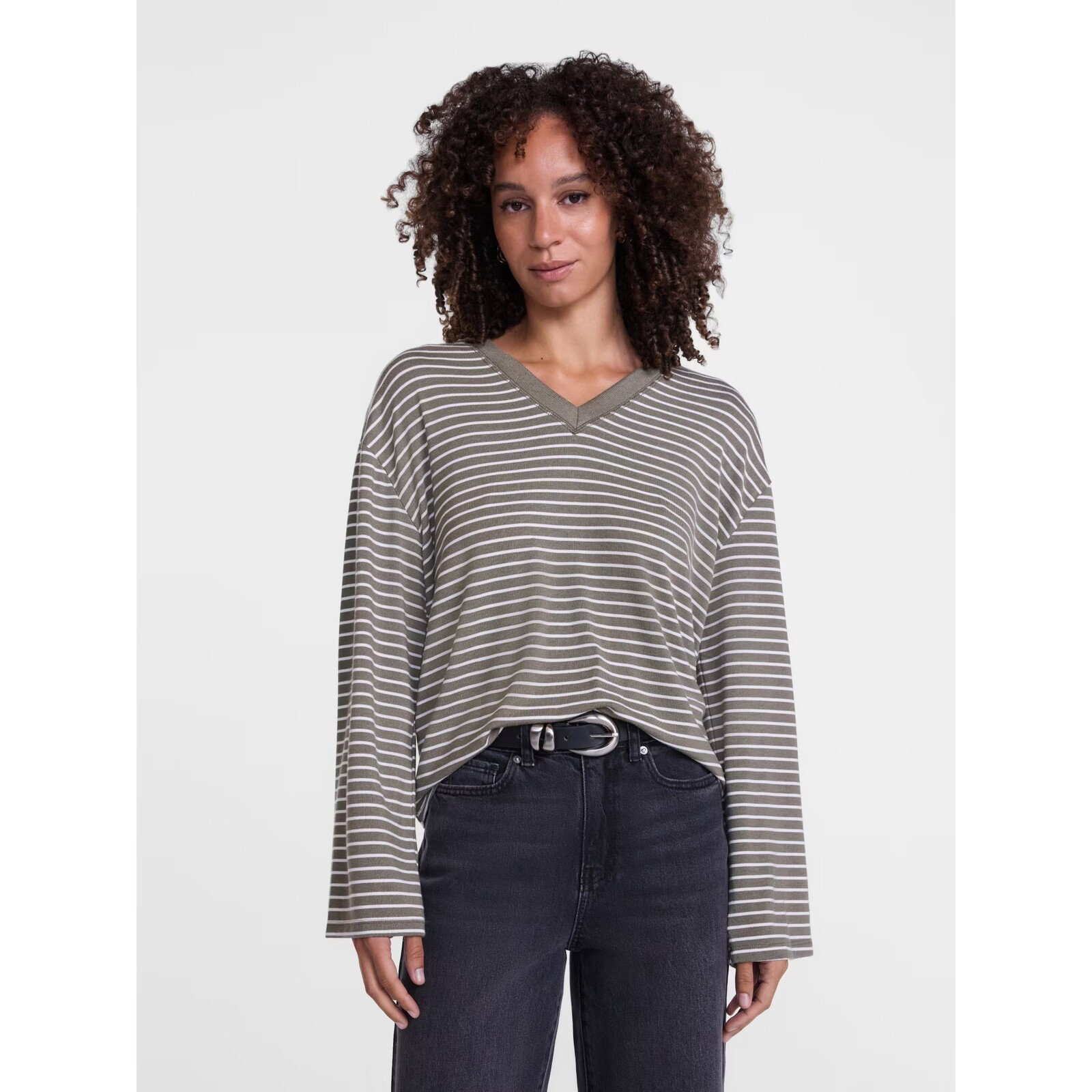 Scenario Striped Relaxed Tee with Long Sleeves