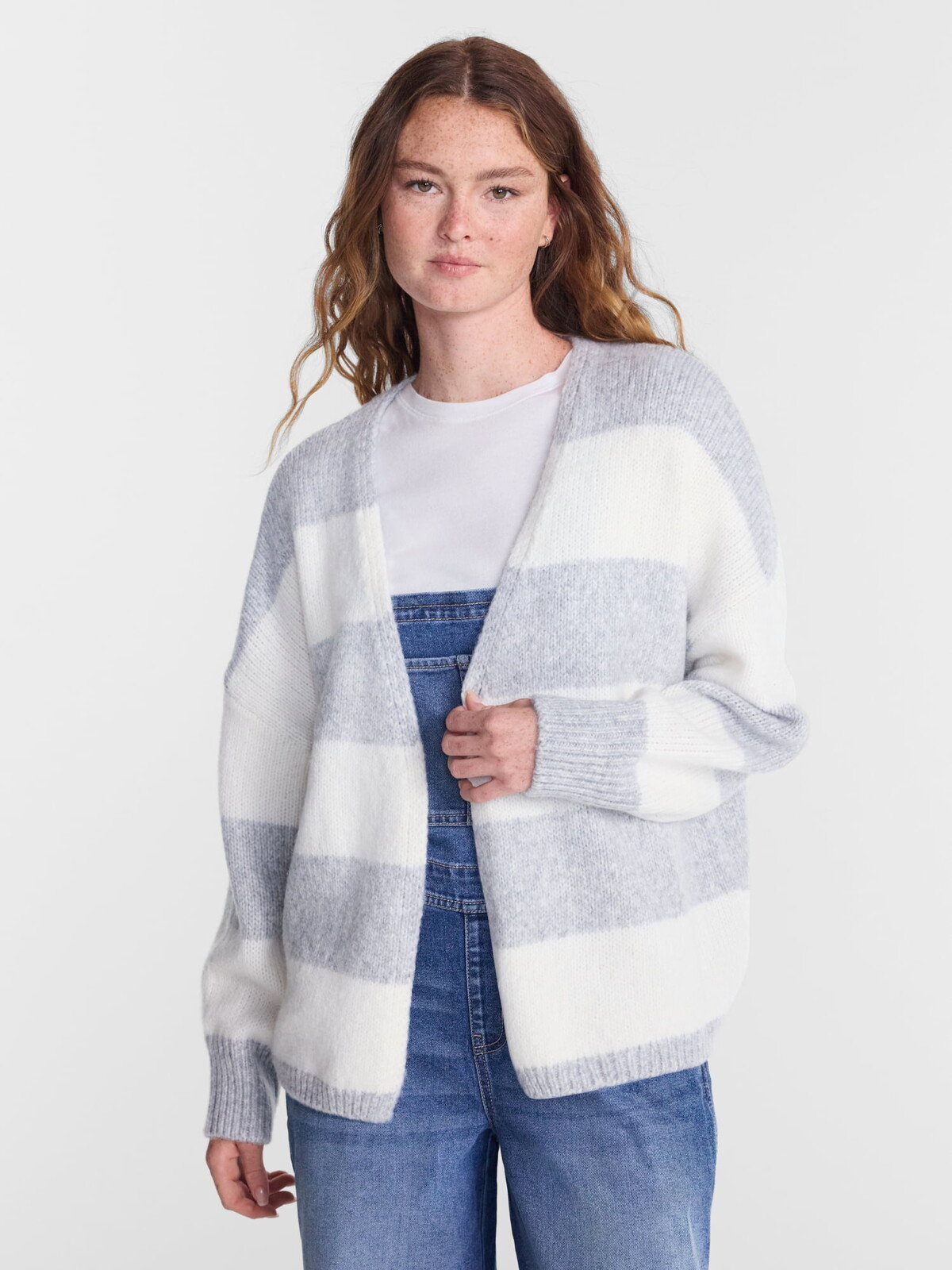 No Boundaries open front cardigan in light grey heather stripe at Walmart