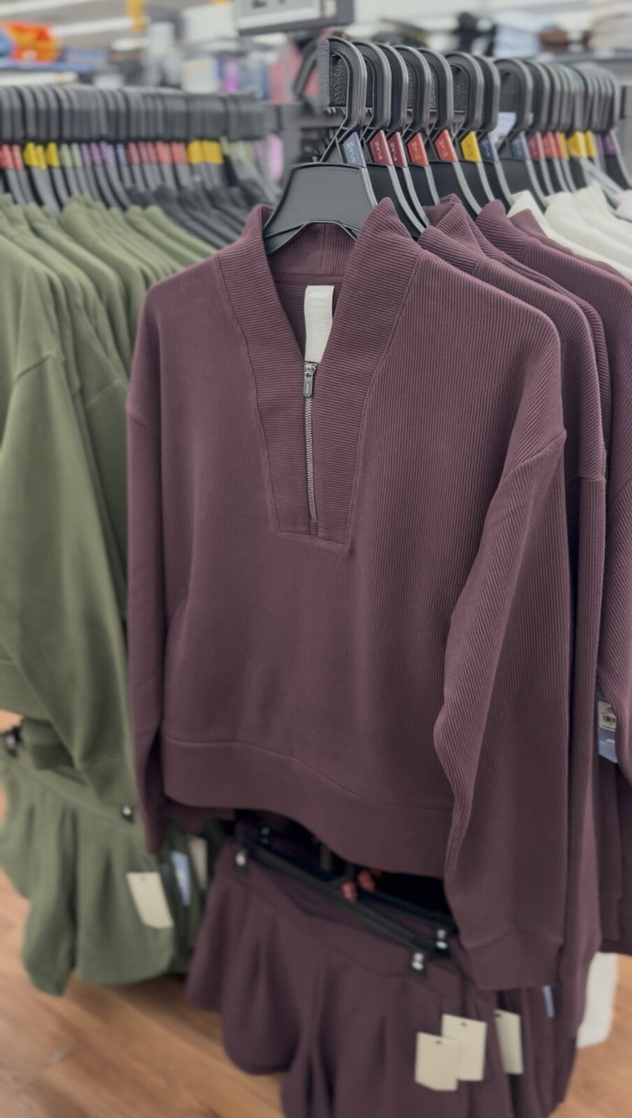 Avia ribbed ottoman quarter zip sweatshirts in plum and olive green at Walmart