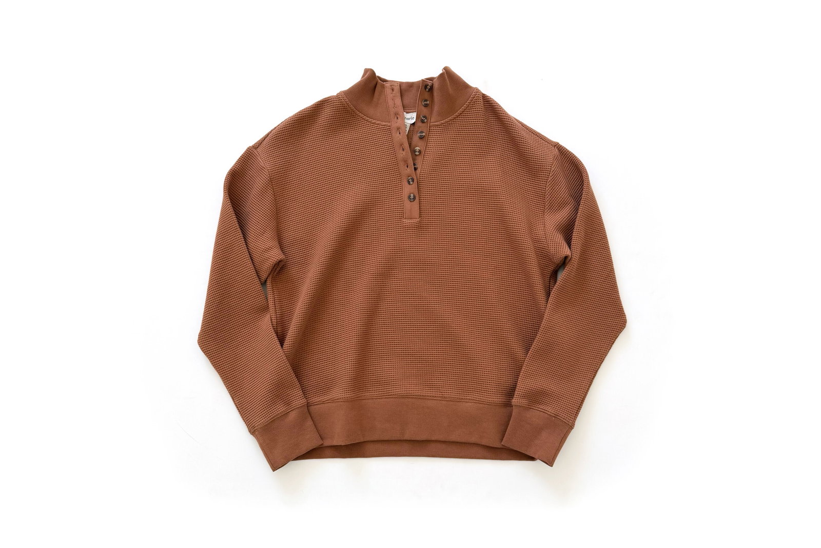 Scenario Waffle Knit Button Top