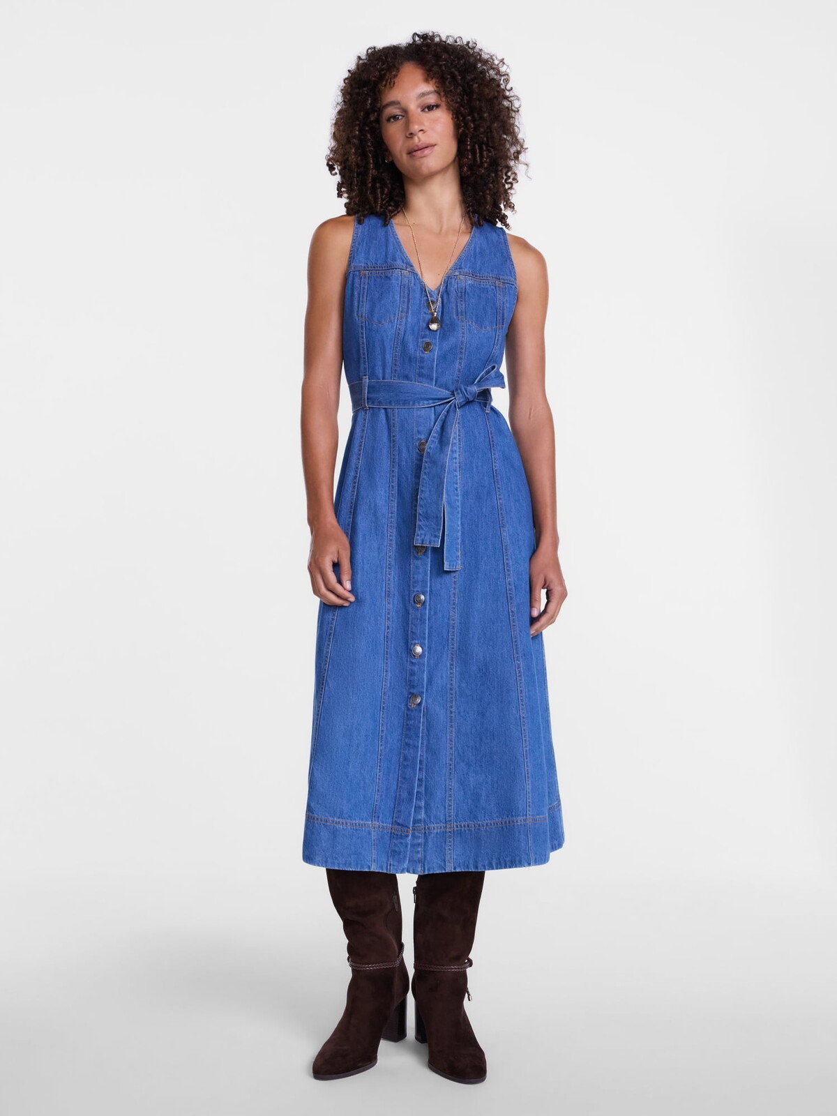 Scenario sleeveless denim midi dress in medium wash at Walmart