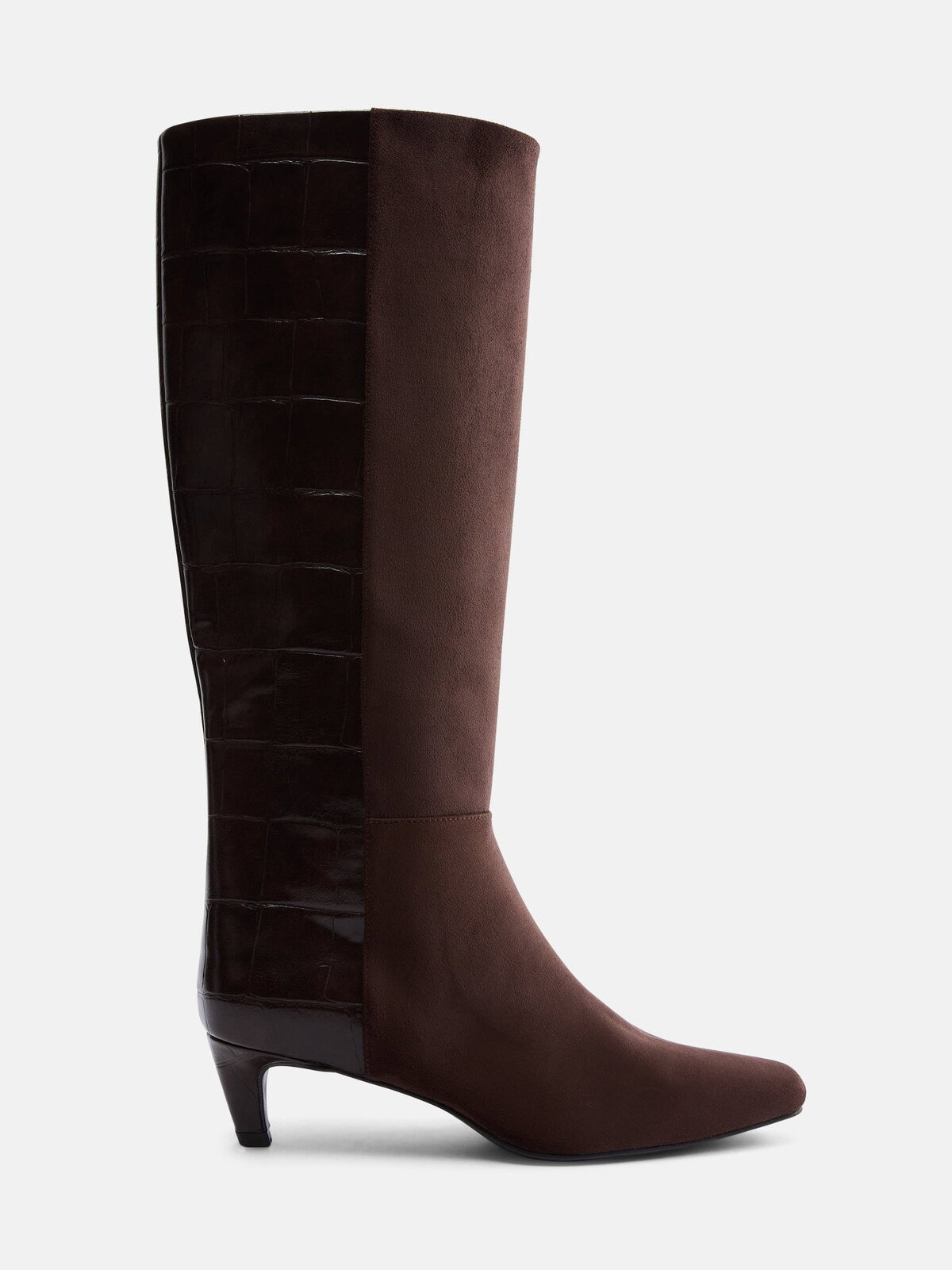 Scoop two tone kitten heel knee high boots in chocolate at Walmart