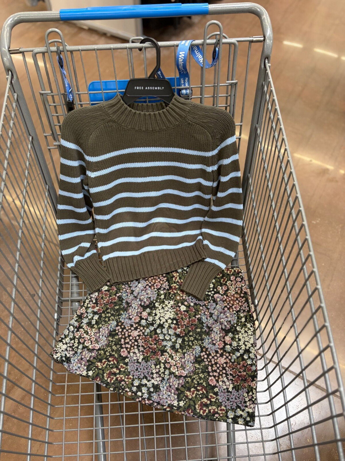 Free Assembly Striped Crewneck Sweater and Flora Mini Skirt outfit