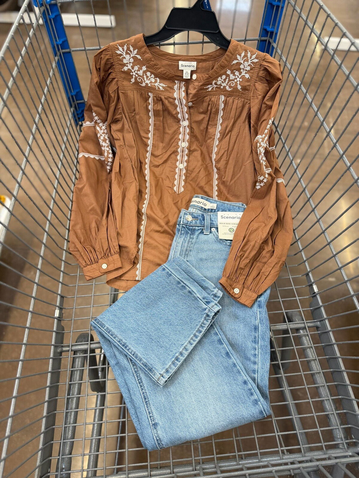 Scenario Embroidered Blouse and High Rise Denim outfit