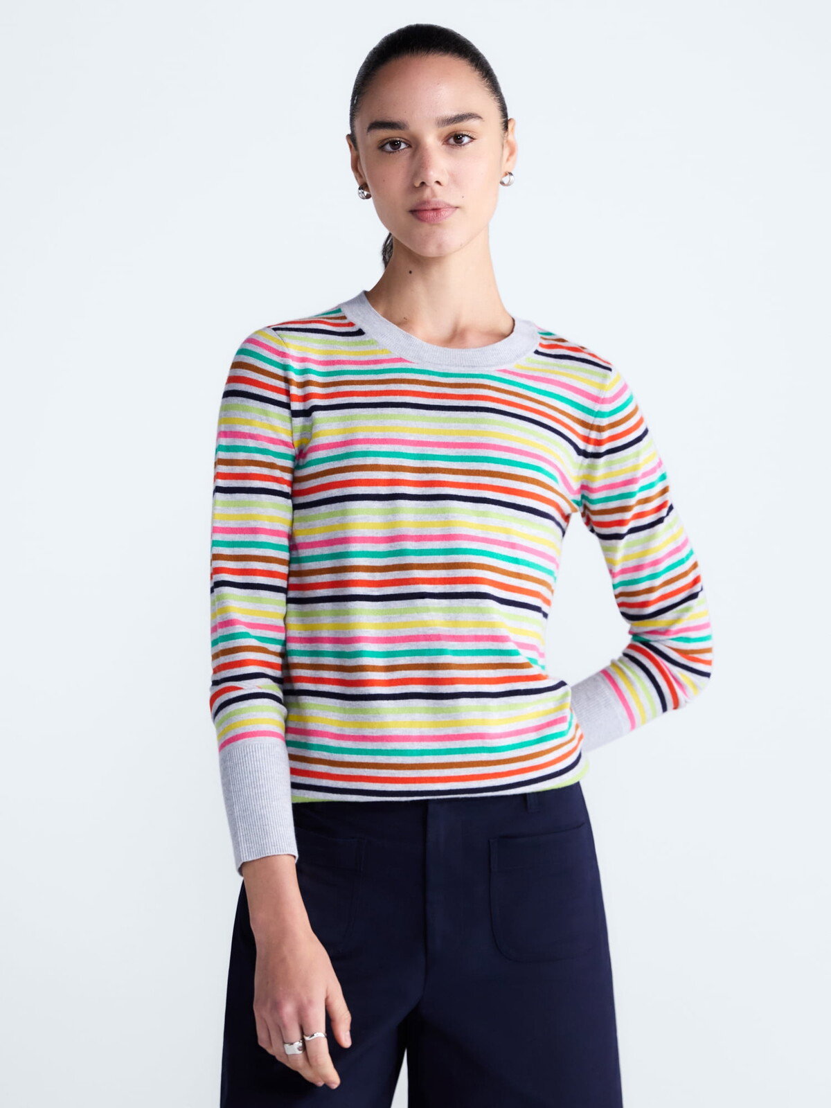 Free Assembly Cozy Yarn Crewneck Sweater in Heather Gray Multi Stripe